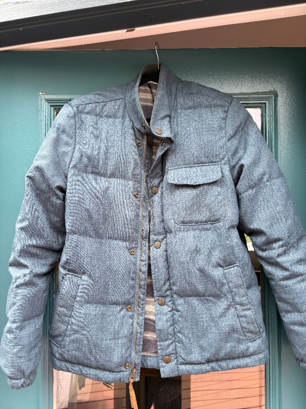 Faherty Brand Quilted Snap Jacket Chambray Blue Plaid Lined Size Small